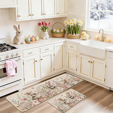 Easter Bunny Kitchen Rugs Non Slip Spring Decor 2pc