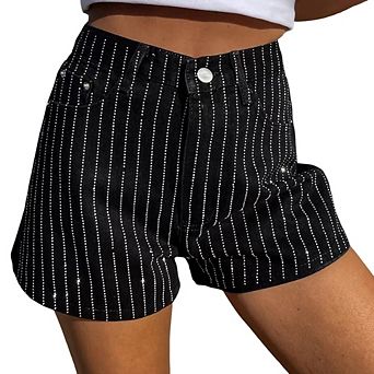 Women Rhinestone Jean Shorts High Waisted Denim Short Sparkle Shiny Sequin Glitter Party Y2K Outfits