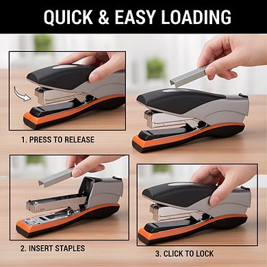 40-Sheet Heavy Duty Stapler, Jam-Free Reduced Effort Soft Grip Metal Orange/Gray