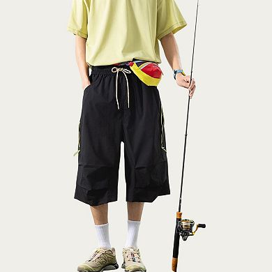 Men's Lightweight Cargo Athletic Shorts with Elastic Drawstring Waist Multi Pocket Design