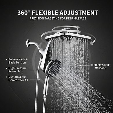 High Pressure Rain Shower Head with Handheld, 10-Spray Combo & Magnetic Docking