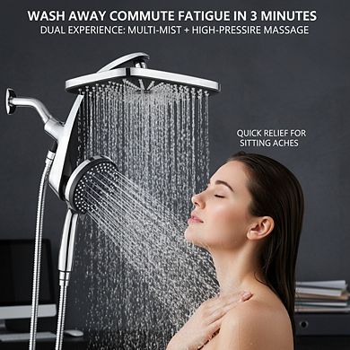 High Pressure Rain Shower Head with Handheld, 10-Spray Combo & Magnetic Docking