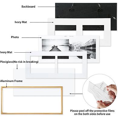 5x7 2-Opening Gold Aluminum Frame with 2 Mats & HD Plexiglass