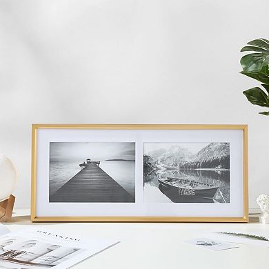 5x7 2-Opening Gold Aluminum Frame with 2 Mats & HD Plexiglass