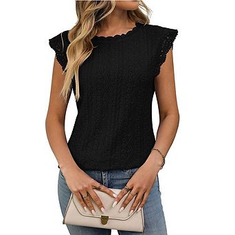 Women Crew Neck Short Sleeve Lace Splice Hollow Out T-Shirt Casual Loose Top Daily Commute Tops