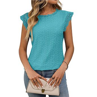 Women Crew Neck Short Sleeve Lace Splice Hollow Out T-Shirt Casual Loose Top Daily Commute Tops