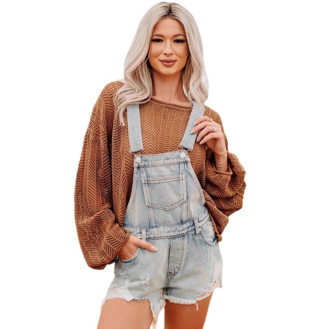 Женские шорты Ripped Denim Overalls Shorts Adjustable Straps Loose Fit With Pockets