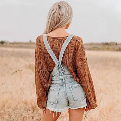 Womens Ripped Denim Overalls Shorts Adjustable Straps Loose Fit With Pockets
