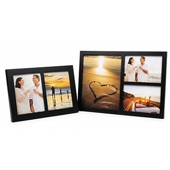 8x10 3-Opening & 5x7 2-Opening Black Wood Photo Frame Set of 2