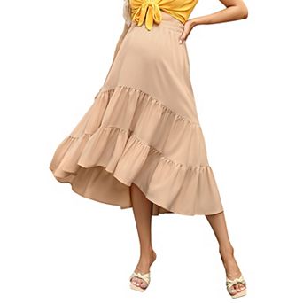Women's Maternity High Waist Midi Skirt Ruffle Hem Casual Skirt