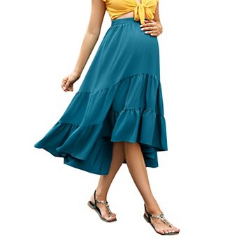 Women's Maternity High Waist Midi Skirt Ruffle Hem Casual Skirt