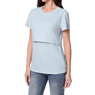 Womens Nursing Tops Double Layer Breastfeeding Shirts Short Sleeve Maternity Clothes