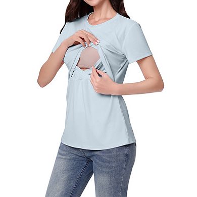 Womens Nursing Tops Double Layer Breastfeeding Shirts Short Sleeve Maternity Clothes