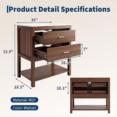 ANIXOL 30 Inch Bathroom Vanity with Sink and 2 Drawers