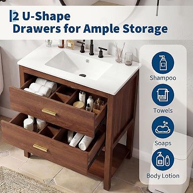 ANIXOL 30 Inch Bathroom Vanity with Sink and 2 Drawers