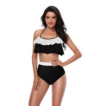 Seoria Ruffle Flounce High Waisted Bikini Set Halter Neck Two Piece Swimsuit for Women
