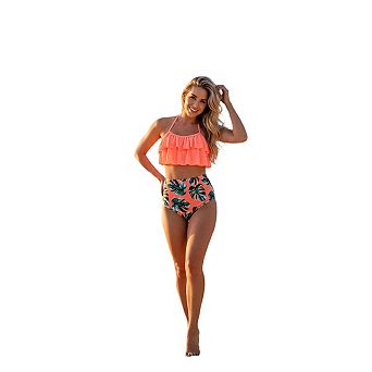 Seoria Ruffle Flounce High Waisted Bikini Set Halter Neck Two Piece Swimsuit for Women