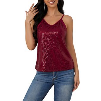 Women’s Crewneck Sequin Tank Top Sleeveless Sparkle Party Top