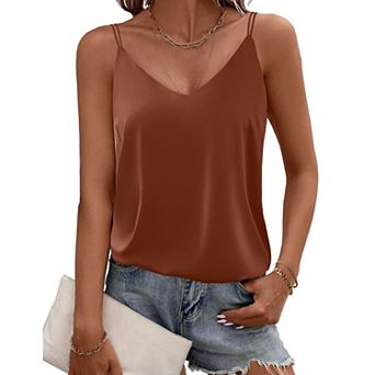 Ekouaer Womens Camisole Tank Tops V Neck Sleeveless Spaghetti Strap Blouses Casual Cross