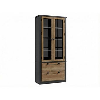 ANIXOL Kitchen Pantry Cabinet with Glass Doors and Drawers
