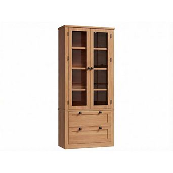 ANIXOL Kitchen Pantry Cabinet with Glass Doors and Drawers