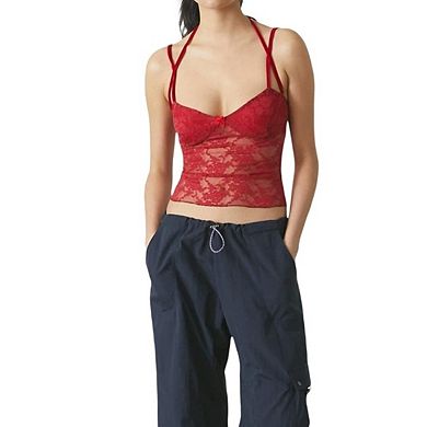 Women Y2k Going Out Top Lace Tank Top Mesh See Through Backless Cami Stylish