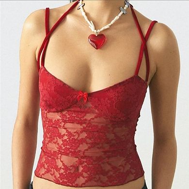 Women Y2k Going Out Top Lace Tank Top Mesh See Through Backless Cami Stylish