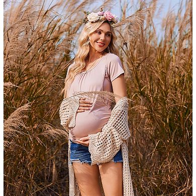 Ekouaer Nursing Tops 3 Pack Maternity Shirts Short Sleeve Breastfeeding Blouse Soft Pregnancy