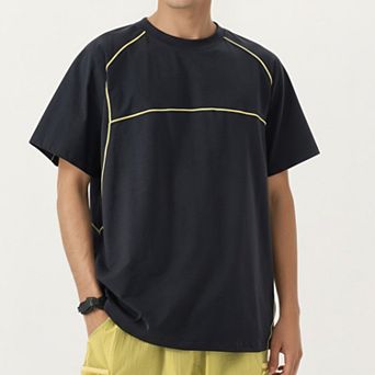 Men's Short Sleeve Athletic T-Shirt with Contrast Seam Detail Breathable Lightweight Fabric