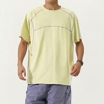 Men's Short Sleeve Athletic T-Shirt with Contrast Seam Detail Breathable Lightweight Fabric