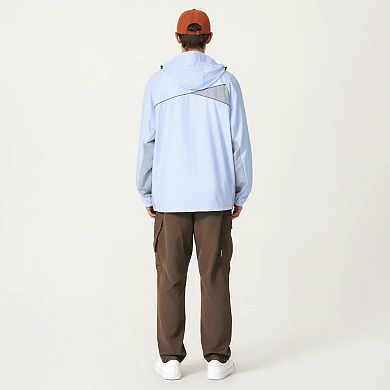 Men's Lightweight Windbreaker Jacket with Hood Full Zip Closure Panel Detail and Elastic Cuff Design