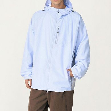 Men's Lightweight Windbreaker Jacket with Hood Full Zip Closure Panel Detail and Elastic Cuff Design