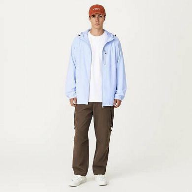 Men's Lightweight Windbreaker Jacket with Hood Full Zip Closure Panel Detail and Elastic Cuff Design