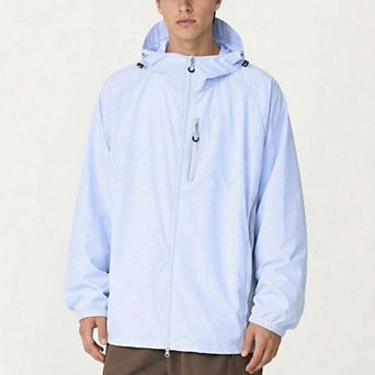 Men's Lightweight Windbreaker Jacket with Hood Full Zip Closure Panel Detail and Elastic Cuff Design