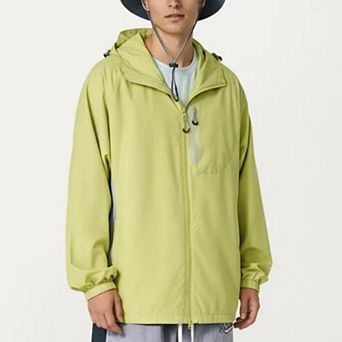 Men's Lightweight Windbreaker Jacket with Hood Full Zip Closure Panel Detail and Elastic Cuff Design