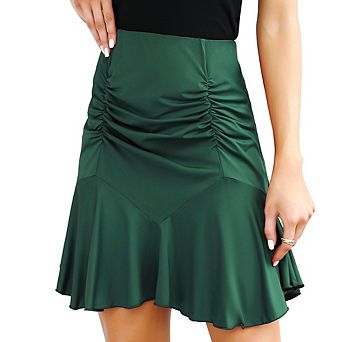 Women's Fashion Elegant Ruched Bodycon Skirt Slim Fit Ruffle Hem Skirt Party Daily Versatile Skirt