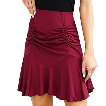 Women's Fashion Elegant Ruched Bodycon Skirt Slim Fit Ruffle Hem Skirt Party Daily Versatile Skirt