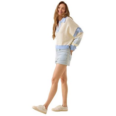 V Neck Long Sleeve Loose Sweaters Color Block Striped Knitted Pullover Jumper Tops