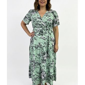 Women's Plus Size Short Sleeve V-Neck Tiered Maxi Dress Casual Floral Print Long Sundress