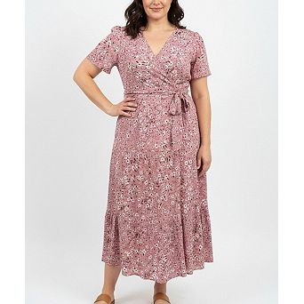 Women's Plus Size Short Sleeve V-Neck Tiered Maxi Dress Casual Floral Print Long Sundress