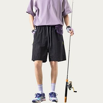 Men's Lightweight Athletic Shorts with Elastic Drawstring Waist Zipper Pocket Detail and Relaxed Fit