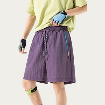 Men's Lightweight Athletic Shorts with Elastic Drawstring Waist Zipper Pocket Detail and Relaxed Fit