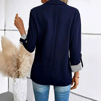 Women's 3/4 Roll Tab Sleeve Blazer - Casual Button Front Tailored Jacket