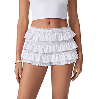 Women Y2K Lolita Bloomers Lace Mesh Ruffle Fairy Short Fashion Layered Pettipants Coquette Shorts