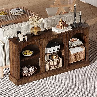 ANIXOL Mid Century Modern TV Stand with Charging Station and Rustic MDF Console