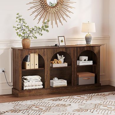 ANIXOL Mid Century Modern TV Stand with Charging Station and Rustic MDF Console