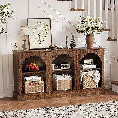 ANIXOL Mid Century Modern TV Stand with Charging Station and Rustic MDF Console