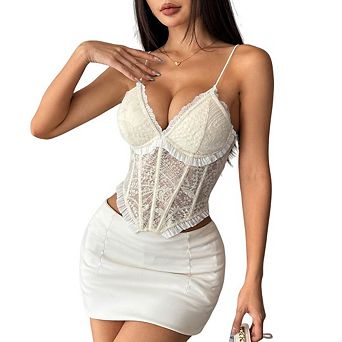 Women Slim Fit Bralette Corset Tops Lace Bustier Underwire Exotic Style Top