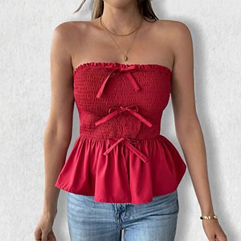 Women's Ruched Tube Top - Cropped Ruffle Bow Going Out Corset Style Top
