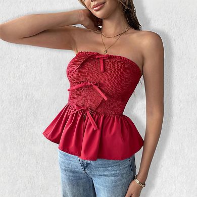 Women's Ruched Tube Top - Cropped Ruffle Bow Going Out Corset Style Top
